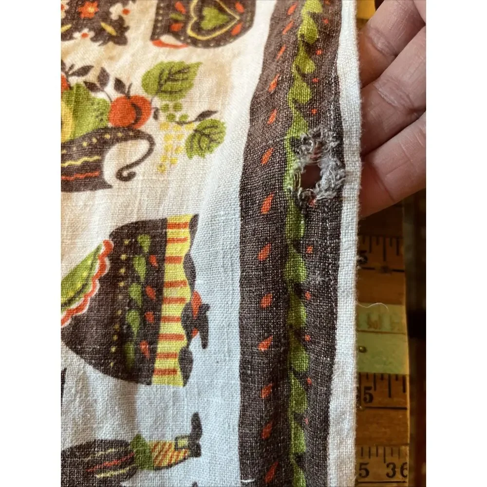 Vintage‎ Pennsylvania Dutch Folk Art Linen Tablecloth 43x75 Amish Couple *READ